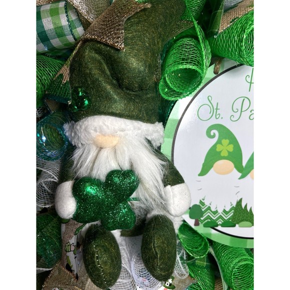 Handmade St. Patrick’s Gnome Ribbon Prelit Wreath 22 ins LED W5 - Picture 6 of 11